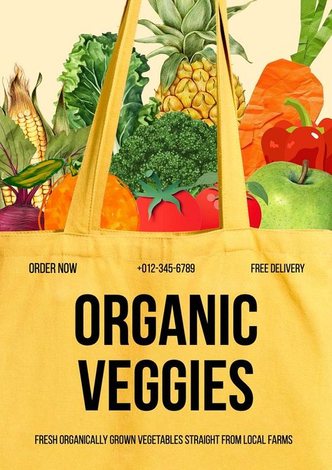 Organic veggies poster template | premium image by rawpixel.com / Aew Grocery Graphic Design, Healthy Food Ads, Supermarket Poster, Sustainability Poster, Supermarket Branding, Healthy Food Brand, Brand Posters, Vegetables Poster, Vegetable Poster