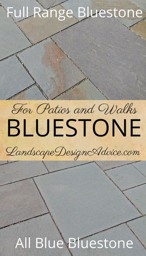 Patio Ideas with Natural Stone  Full Range - Bluestone is  a mix of blues, tans and to a lesser degree purples. This is a kaleidoscope of colors. It is very pretty and interesting. If you are adding other stone materials in the area, such as a natural stone wall, make sure the colors blend well with each other.  All Blue - All stones are the typical blue and uniform in color. Creates an elegant patio design. Other materials look well with it as colors are not fighting each other.   Learn more! Yard Layout, Flagstone Paving, Bluestone Paving, Stone Bbq, Bluestone Pavers, Stone Deck, Stone Garden Paths, Hydrangea Landscaping, Brick Pathway