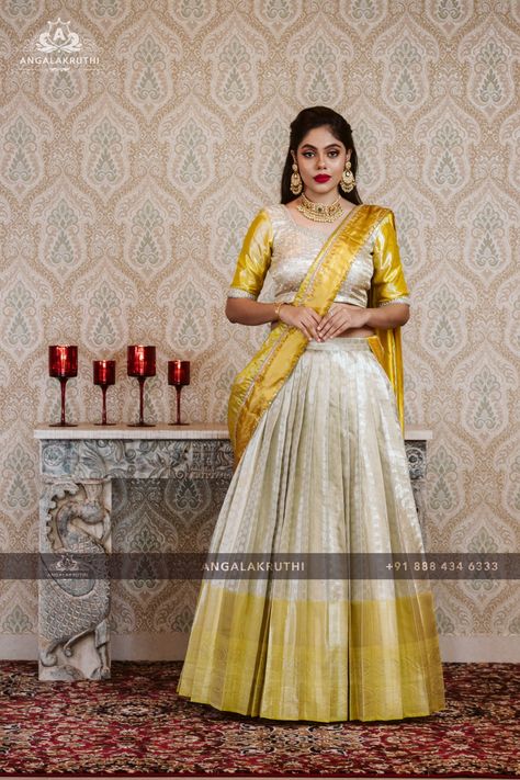 halfsaree South Indian Lehenga Choli, South Indian Lehenga, Silk Half Saree, Saree Color Combinations, Function Dresses, Sarees For Girls, Half Saree Lehenga, Indian Lehenga Choli, Saree Lehenga