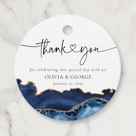 Navy Blue Gold Agate Wedding Thank You Favor Tags Gold Wedding Favors, Agate Wedding, Ocean Wedding, Modern Minimalist Wedding, Navy Blue Wedding, Invitation Ideas, Wedding Souvenirs, Navy Wedding, Wedding Favor Tags