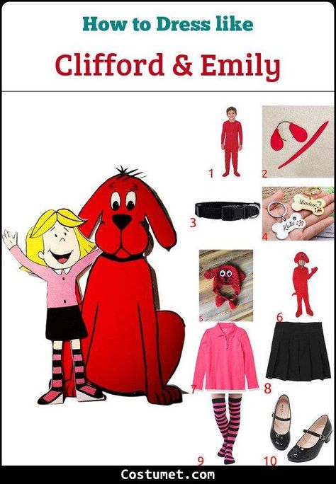 Clifford the Big Red Dog & Emily Elizabeth Costume for Cosplay & Halloween 2022 Emily Elizabeth Clifford, Costume Ideas With Your Dog, Clifford The Big Red Dog Costume Diy, Clifford Costume Diy, Clifford Halloween Costume, Diy Clifford Costume, Clifford The Big Red Dog Costume, Clifford And Emily Elizabeth Costume, Emily Elizabeth Costume