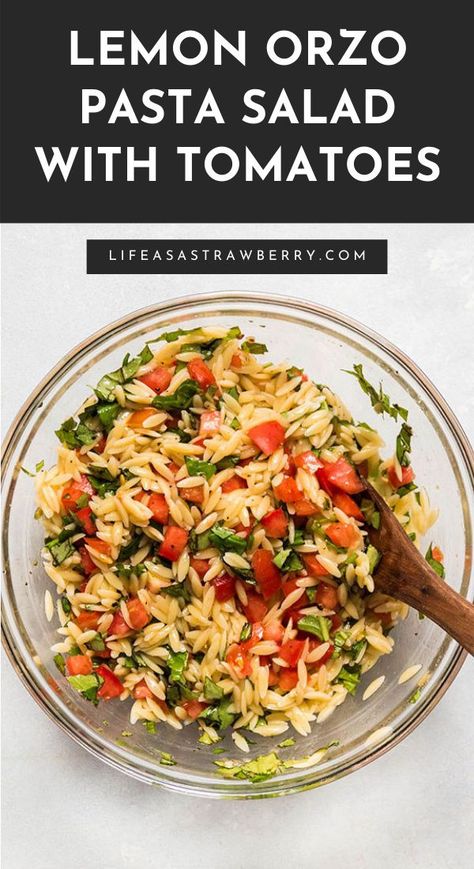 Simple Orzo Pasta Salad - One of our favorite summer recipes! Serve this caprese inspired salad with lemon warm or cold for a simple side dish. Keep it vegan or add your favorite cheese or protein! Lemon Orzo Pasta Salad, Cheap Pasta, Lemon Orzo Pasta, Orzo Pasta Salad Recipe, Lemon Orzo Salad, Orzo Salad Recipes, Lemon Orzo, Orzo Pasta Salad, Orzo Recipes