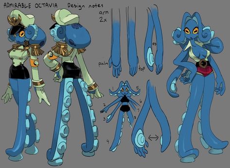 Character Design Octopus, Spider Character Design Concept Art, Octopus Fursona, Diver Character Design, Prosthetic Arm Concept Art, Octopus Character Design, Squid Oc, Villian Characters Design, Octopus Oc