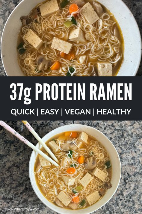 Looking for a super healthy and beginner-friendly vegan dinner option? Try this easy vegan ramen recipe! Packed with 37g of plant-based protein and only 500 calories, this high-protein vegan ramen can be cooked in just 20 minutes. Enjoy a quick, restaurant-quality vegan protein dinner that's also packed with vitamins and minerals. Click here for the full recipe! Quick High Protein Vegan Meals, High Protein Low Carb Vegan Recipes, High Protein Vegan Soup, Vegan Protein Dinner, High Protein Ramen, Protein Ramen, Vegan Protein Breakfast, Ramen Dish, Vegan Ramen Recipes