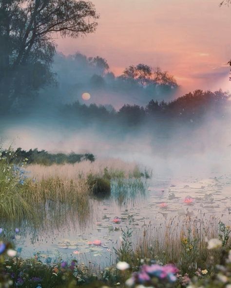 Marshland Aesthetic, Marshland Paintings, Marsh Flowers, Marsh Aesthetic, December Magic, Dewy Morning, Fair Folk, False Hope, Paint Inspo