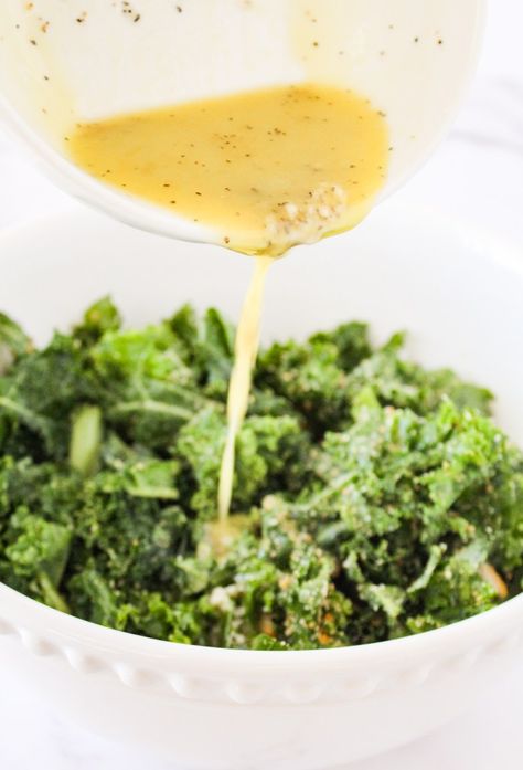 Simple Lemon Garlic Kale Salad - Lemon Parm Kale Salad, Lemon Kale Salad, Garlic Kale, Delicious Salad Dressings, Massaged Kale, Types Of Salad, Bacon Potato Salad, Lemon Vinaigrette, Lemon Flavor