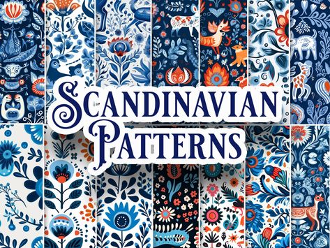 Introducing my collection of instant downloadable seamless patterns inspired by traditional Scandinavian folk art designs. These patterns showcase the intricate and vibrant motifs commonly found in the decorative arts of Nordic countries. Each pattern in this collection features a unique combination of shapes, floral and animal motifs, and that pay homage to the rich cultural heritage of Scandinavia. The designs draw upon traditional color schemes, incorporating warm, earthy tones and cool blues Scandinavian Folk Art Patterns, Folk Art Patterns, Pattern Svg, Scandinavian Pattern, Scandinavian Folk Art, Art Patterns, Scandinavian Art, Art Garden, Arte Popular