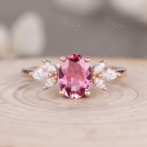 Oval Shape Natural Pink Tourmaline Engagement Ring 1.3 Carat Pink Tourmaline Vintage 14K Rose Gold Bridal Wedding Ring Tourmaline Moissanite Cluster Promise Ring ◆ Product Specifications    Oval Cut Natural Tourmaline Engagement Ring   ※Center Stone:  Natural Tourmaline   ※Shape: Oval Cut 6x8mm   ※Weight: approx 1.3 carat   ※Side Stone: marquise shape moissanite*6 pcs    ※Set: Prong Set ★Procedure information Please select the style, material, and size from the drop-down menu on the right side o Pink Tourmaline Engagement Ring, Big Diamond Engagement Rings, Morganite Engagement Ring Set, Tourmaline Engagement Ring, Pink Engagement Ring, October Birthstone Rings, Art Deco Wedding Rings, Pink Tourmaline Ring, Rose Gold Bridal