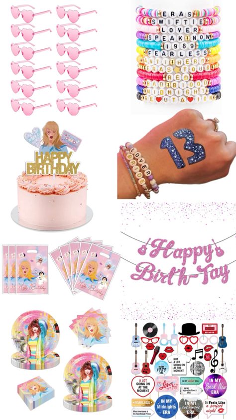 Taylor Swift Party plates, napkins, goodie bags, birthday sign, photo props, cake topper, heart sunglasses, 13 tattoo, Taylor Bracelets Taylor Swift Birthday Party, Taylor Swift Cake, 13 Tattoo, Taylor Swift Birthday Party Ideas, Taylor Swift Jokes, Birthday Goodie Bags, Taylor Swift Party, Taylor Swift Birthday, 13th Birthday Parties