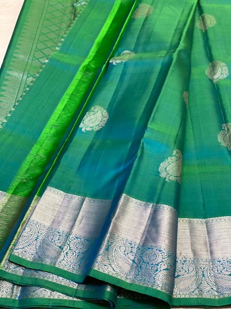 Blue Green Combination Saree, Sea Green Pattu Saree, Seemantham Sarees, Green Silk Saree, Latest Silk Sarees, Blue Silk Saree, Kanjivaram Sarees Silk, Cotton Saree Blouse Designs, Bridal Sarees South Indian