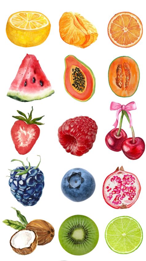 Fruit Collage, Fruits Drawing, Scrapbook Printing, Fruit Wallpaper, Watercolor Fruit, Iphone Wallpaper App, Fruit Painting, Fruit Art, Creative Drawing