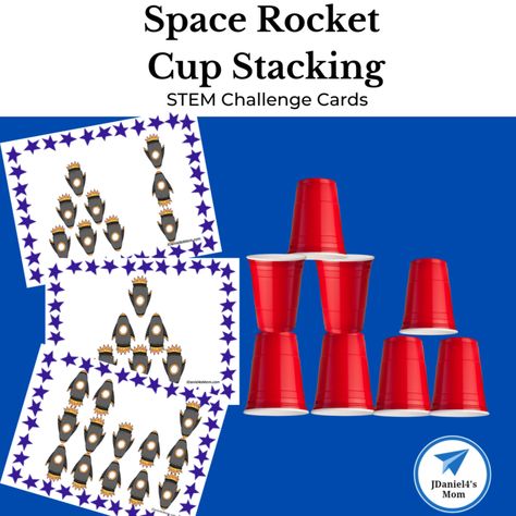 Space Rocket Cup Stacking STEM Challenge Cards - JDaniel4s Mom Cup Stacking, Ten Frame Activities, Kindergarten Anchor Charts, Math Activities For Kids, Summer Math, Space Activities, Stem Challenge, Shapes Activities, Space Rocket