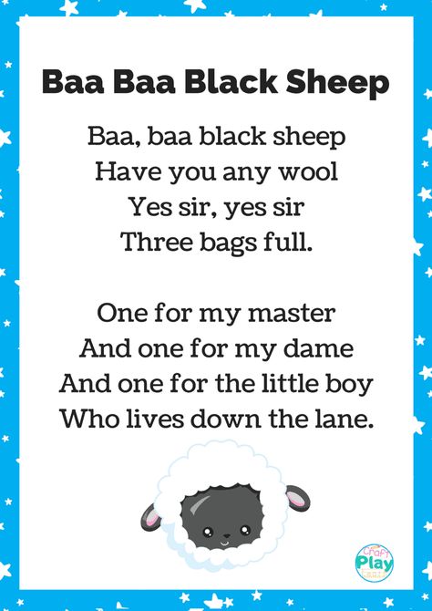 Baa Baa Black Sheep Printable: Lessons and Activities - Craft Play Learn Baa Baa Black Sheep Activities Preschool, Weight Watchers Beef Stew, Observation Examples, Sheep Printable, Rhyming Poems For Kids, Nursery Rhymes Preschool Crafts, Toddler Songs, Nursery Rhyme Crafts, Nursery Rhymes Poems