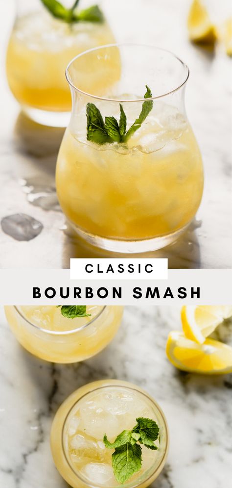 Bourbon Smash Recipe, Bourbon Drinks Easy, Bourbon Basil Smash, Whiskey Mint Cocktail, Light Bourbon Cocktails, Mint Syrup Cocktail, Mint Simple Syrup Cocktails, Lemon Mint Cocktail, Lemon Simple Syrup Cocktails