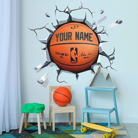 Basketball Wall Decal, Personalized Ball Wall Sticker, Sport, Removable Vinyl Sticker, Your Name, Wall Art, Decor Basketball Wall Decals, Basketball Bedroom, 3d Wallpaper Design, Basketball Wall, Name Wall Art, Sticker Mural, Decoration Stickers, 3d Wallpaper, Sports Theme