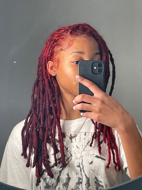 Dreadlocks Dye Ideas, Maroon Dreadlocks Black Women, Burgandy Locs On Black Women, Dark Red Locs Black Women, Maroon Locs, Cherry Red Locs, Burgundy Locs Black Women, Dark Red Locs, Red Locs Black Women