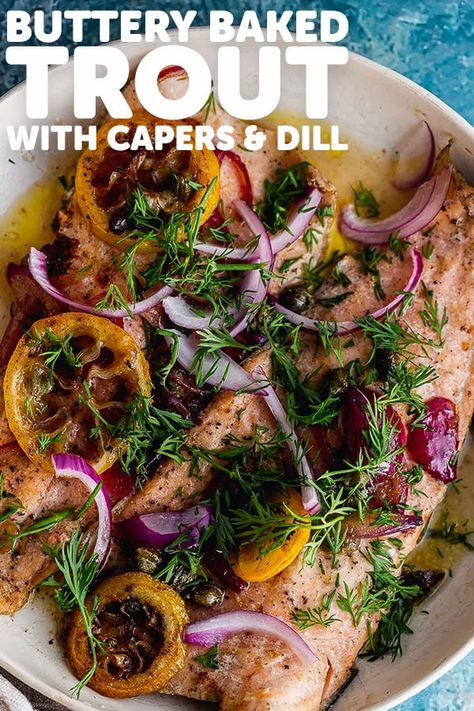 Baked Trout Fillet, Whole Trout Recipes, Trout Fillet Recipes, Baked Trout, Trout Recipe, Trout Recipes, Light Salad, Fish Recipes Healthy, Healthy Fish