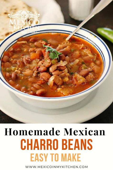 Mexican Charro Beans, Brothy Soup, Mexican Bean Soup, Pinto Bean Soup, Charro Beans, Beans Soup, Pinto Bean Recipes, Serrano Peppers, Cowboy Beans