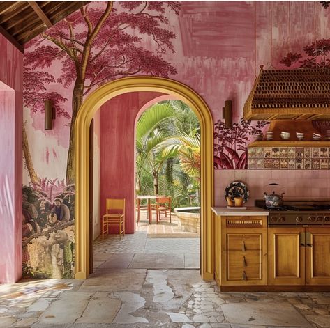 reverse.orientalism Art House Interior, Reverse Orientalism, Modern Mexican Home, Pink Art Deco, Opulent Interiors, Pink Kitchen, Barbie Dream House, Dream House Interior, House Goals