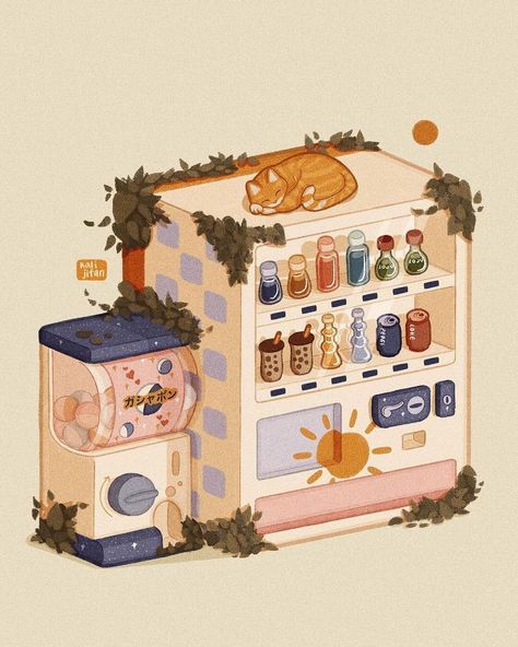 Kali Jifan, Vending Machines In Japan, Isometric Art, Kawaii Illustration, Cool Backgrounds Wallpapers, Vending Machines, Japan Aesthetic, Cute Doodle Art, Retro Illustration