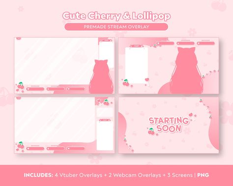 Stream Overlay Design Vtuber, Vtuber Background Stream, Vtuber Content Ideas, Vtuber Overlay Design, Vtuber Stream Overlay, Cherry Lollipop, Setup Ba, Stream Elements, Vtuber Overlay