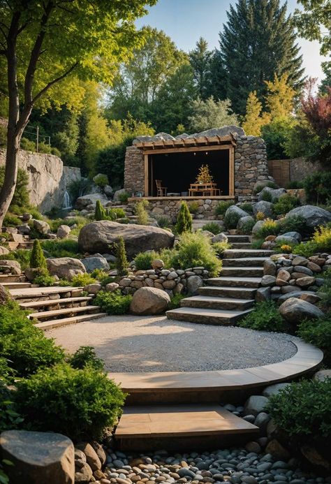 Front Flower Bed Landscaping, Flower Bed Landscaping Ideas, Garden With Rocks, Flower Bed Landscaping, Bed Landscaping Ideas, Backyard Rock Garden, Front Flower Bed, Rock Garden Ideas, Labyrinth Garden