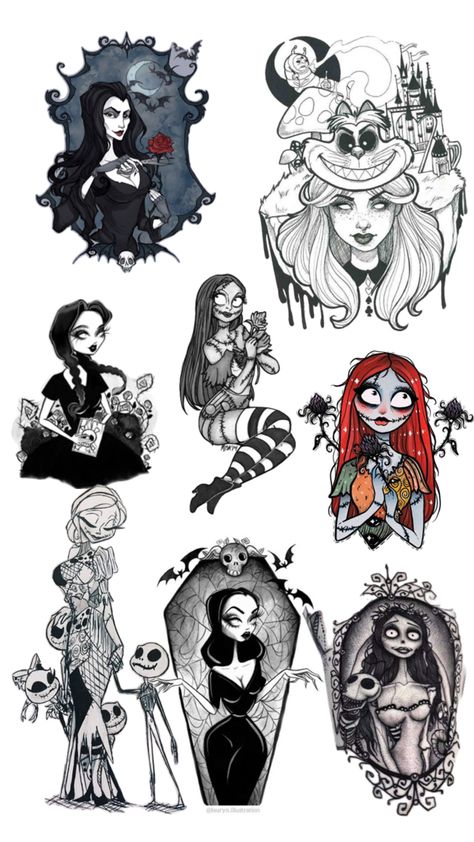 Tim Burton Drawings, Tim Burton Tattoo, Emo Tattoos, Disney Sleeve, Clever Tattoos, Disney Collage, Meaningful Drawings, Cute Pokemon Wallpaper, Discreet Tattoos