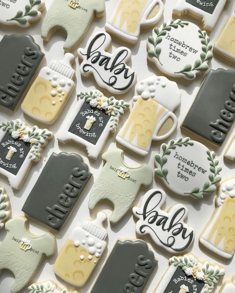 A Baby Is Brewing Cookies, A Baby Is Brewing Cake, Baby Announcement Cookies, Babyque Shower, Cookie Room, Poppin Bottles Baby, Gender Reveal Neutral, Nesting Party, Sugar Cookie Business