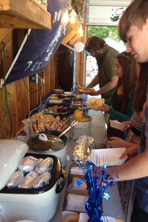 Baked potato and taco bar Baked Potato Bar Graduation Party, Graduation Potato Bar, Backed Potatoe Bar Ideas, Loaded Potato Bar Ideas, Baked Potato Bar Set Up, Potatoe Bar Ideas, Chili Baked Potato Bar, Baked Potato Bar For A Crowd, Walking Taco Bar Party Set Up