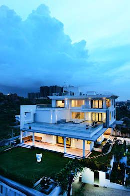 The three floors of this house in Hyderabad have been designed in a manner, so that large and airy terraces offer ample outdoor pleasure Residential Bungalow by NA ARCHITECTS Classic Home Exterior, Exterior Beach House, Country Home Exterior, Rustic Home Exterior, Small House Design Architecture, Modern Bungalow House Design, Best Modern House Design, House Design Ideas, Small House Elevation Design