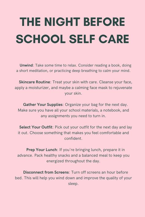 Self Care Night Before School, What To Do The Night Before Picture Day, Last Day Before School Starts, Tips For Middle School, Night Before School, School Guide, Before School, School Materials, Make School