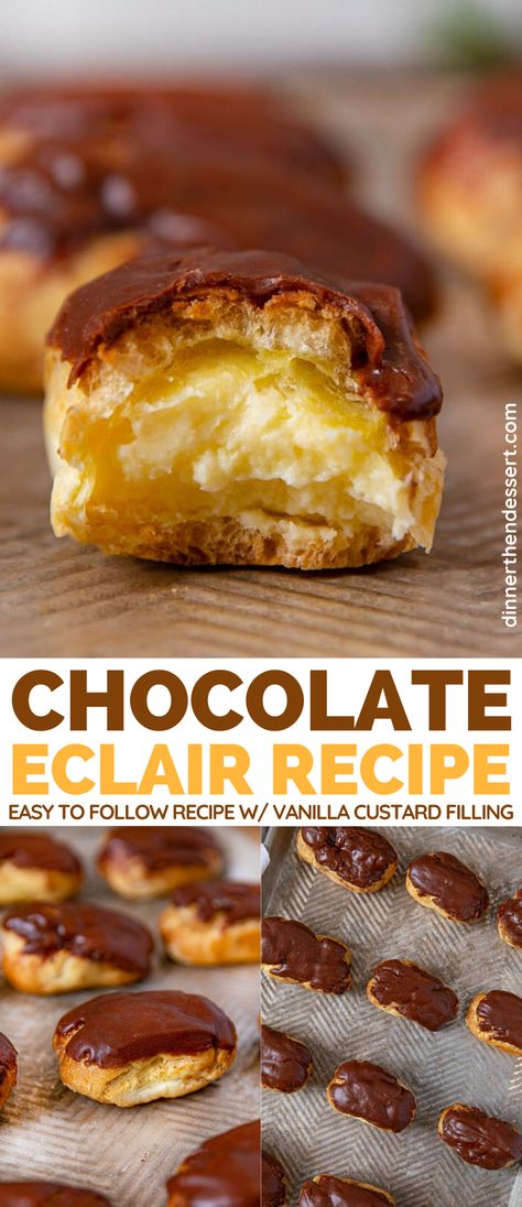 Vanilla Custard Filling, Special Deserts, Chocolate Eclair Recipe, Breakfast Chocolate, Chocolate Eclairs, Eclair Recipe, Chocolate Custard, Chocolate Eclair, Italian Pastry