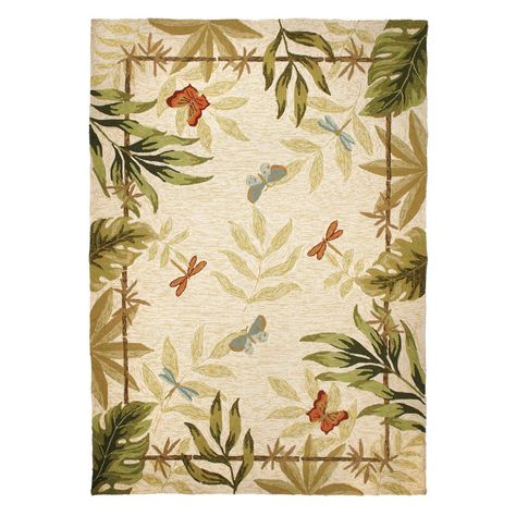 Homefires Butterflies and Dragonflies Indoor/Outdoor Area Rug Tropical Outdoor Rugs, Butterflies And Dragonflies, Hand Hooked Rugs, Living Rugs, Green Spring, Floral Garden, Brown Area Rugs, Outdoor Area Rug, Indoor Outdoor Area Rugs