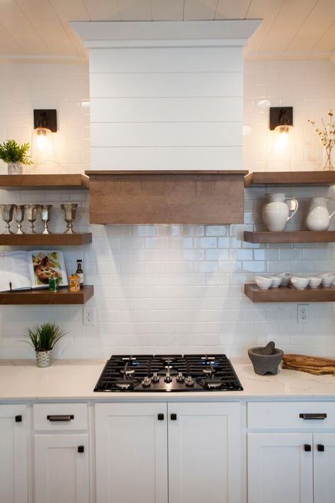 Oven With Open Shelving, Kitchen With Open Shelves Around Stove, Open Shelves By Stove, Open Shelves Near Stove, Stove With Shelves On Each Side, Floating Shelves Around Stove, Open Shelving On Either Side Of Range Hood, Range With Open Shelving, Open Shelving Over Stove