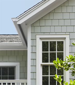 Shingle siding is one of the most popular options for historic homes in Denver. This beautfiul shingle look is created using James Hardie siding and is paired with a gorgeous white trim. Hardie Shingle Siding, James Hardie Siding Colors, Siding Choices, Exterior Siding Options, Hardie Board, James Hardie Siding, Shingle House, Shake Siding, Hardie Siding