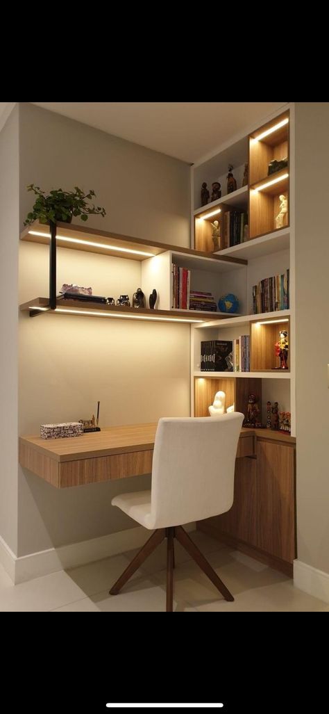 Study Table Corner Design, Home Office Ideas Corner, Desk And Bookshelves In Bedroom, Corner Office Space, Modern Corner Desk, Desk Nook, Writing Room, Drawing Room Interior, Bookshelves In Bedroom