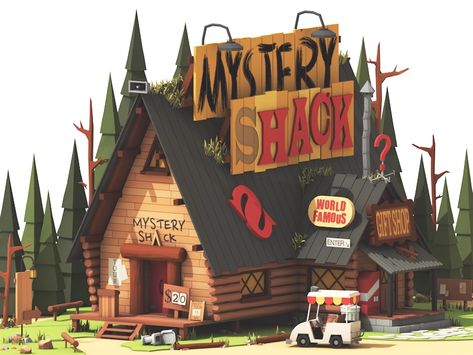 Welcome to the Shack! by Clemens Reischl on Dribbble The Shack, Mystery Shack, Environment Props, Color Script, Gravity Falls Art, Isometric Art, Low Poly Art, 3d Modelling, Visual Development