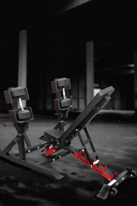 Our new #818A Dumbbell Bench is a versatile rack that allows for a dumbbell and bench press workout in one rack. Packed with thoughtful features such as adjustable height and swivel cradles with UHMW protection – the new #818A is a must-have rack for your gym! Perform outstanding squats, bicep curls, upright rows, or bench presses. Made In Canada with High-Quality North American Steel Bench Press Workout, Diy Home Gym, Home Gym Design, Gym Room, Bicep Curls, Gym Design, Bench Press, Gym Training, Home Gym