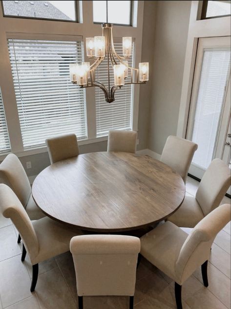 Looking for a large, round table, we gotchu 😎 Round Table Dining Room, Round Table Dining, Modern Cottage Style, Round Dining Room Table, Round Wood Dining Table, Knotty Alder, Different Types Of Wood, Modern Cottage, Modern Round