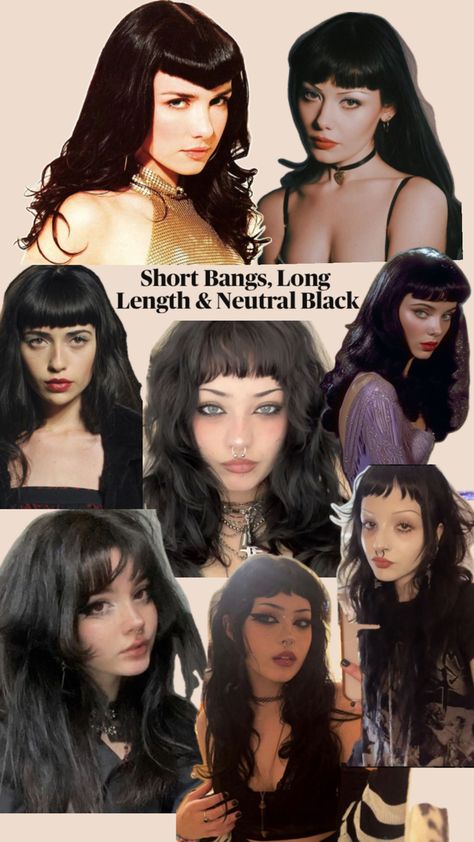 Baby Bangs Layered Hair, V Shaped Bangs Goth, Grungy Haircuts Women, Alt Layered Hair, Triangle Bangs Goth, Layered Long Hair With Bangs, Gothic Haircuts, Alt Bangs, Oval Face Haircut