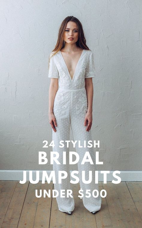 Wedding Pantsuit The Bride, Romper Wedding Dress, Bride Reception Outfit, Wedding Reception Outfit For Bride, Reception Outfit For Bride, Wedding Romper, Casual Wedding Outfit, White Jumpsuit Wedding, White Jumpsuits