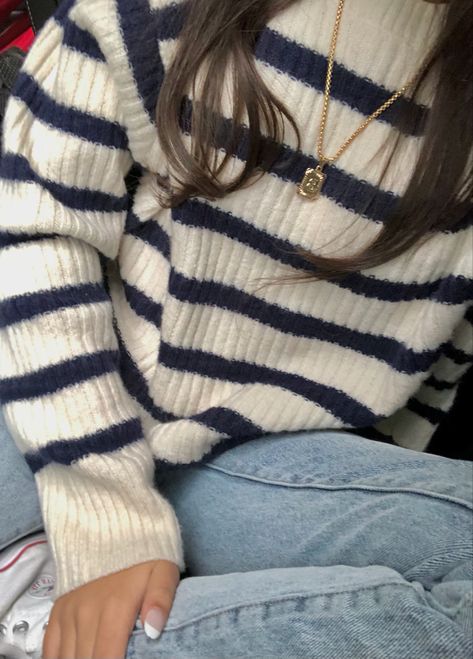 Winter Sweaters, Striped Sweater, Winter Outfit, A Woman