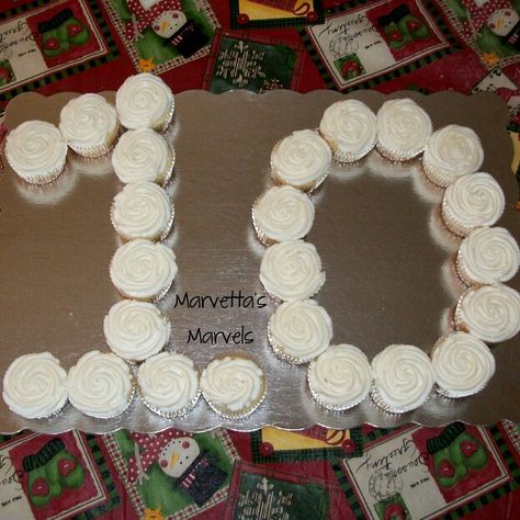 Number 10 birthday cupcakes!  #cupcakes #birthdaycupcakes Birthday Number Cupcakes Ideas, 10 Birthday Cupcakes, Number 10 Cupcakes, 10 Birthday Cupcake Cake, Number 10 Cupcake Cake, Number 10 Cake, 10 Cupcake Cake Number, Number 10 Pull Apart Cupcakes, Number 10 Cupcake Cake Birthday