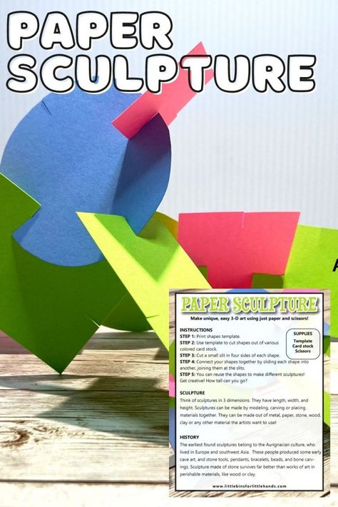 Easy Paper Sculptures For Kids - Little Bins for Little Hands Kindergarten Sculpture, Shapes Template, Steam Lessons, Library Resources, Adaptive Art, 3d Art Projects, Stem Engineering, Sculpture Art Projects, Building Character