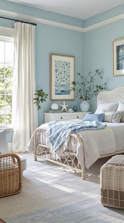 Light Blue Boho Bedroom Blue Calming Bedroom, Seaglass Bedroom Ideas, Light Blue Aesthetic Bedroom Ideas, Coastal Teen Bedroom, Light Blue Boho Bedroom, Blue Boho Bedroom Ideas, Blue Boho Bedroom, Aesthetic Bedroom Ideas, Boho Space