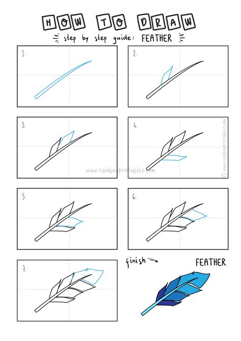 How To Draw a BLUEBIRD FEATHER Step By Step Easy Simple Drawing Guide for Kids - Simple and easy, learn how to draw in 8 smart steps for preschoolers and k-5 elementary school-age kiddos. Expand artistic repertoire, encourage fine motor skills! Follow us for more. Art Guide, Beginners drawing tips, easy drawing, drawing technique for children, simple doodles, simple drawing, #howtodraw, drawing tricks hacks, tutorial Guides for Kids, Art project ideas, free lessons, free printable arts and craft Bluebird Drawing, Blue Bird Feather, Peacock Feather Drawing, Doodles Simple, Drawing Tricks, Feather Template, Beginners Drawing, Pencil Sketches Easy, Feather Drawing