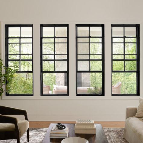 A durable half screen on the bottom sash of a double-hung window. Black screen #1000012604 fits Black exterior window size 32X54. Provides easy and convenient access to fresh air and natural light without compromising your view. Pella LS DH HIDDEN SCREEN 32X54 IN BLK in Black | 1000012604