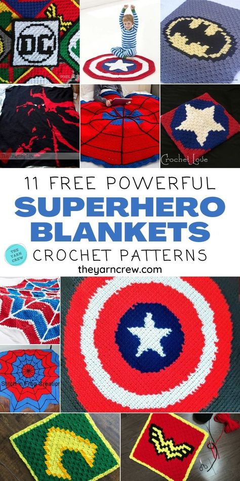 11 Free Awesome Superhero Crochet Blanket Pattern Ideas. Awesome Superhero Crochet Blanket Pattern Ideas curated by The Yarn Crew. Superman Crochet Blanket, Crochet Superhero, Spiderman Blanket, Crochet Baby Cap, Crochet Stitches For Blankets, Crochet Blanket Pattern, Pixel Crochet, Crochet Patterns Free Blanket, Blanket Patterns