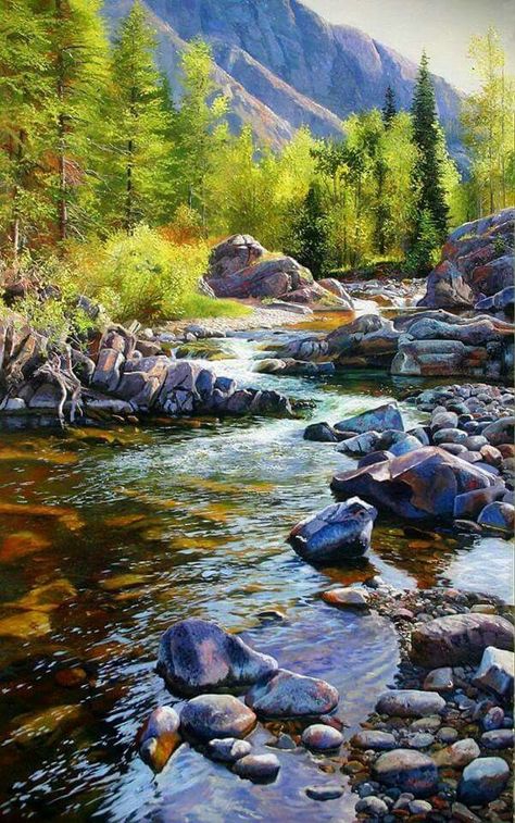 Water Painting, Alam Yang Indah, Nature Paintings, Oil Painting Landscape, Nature Scenes, Watercolor Landscape, Landscape Photos, Amazing Nature, Nature Pictures