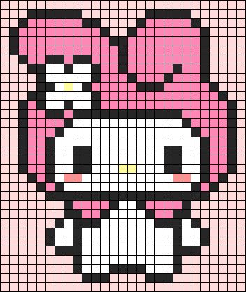 Hello Kitty Bunny My Melody, Pixel Art Pattern My Melody, My Melody Grid Pattern, My Melody Bead Pattern, My Melody Cross Stitch Pattern, My Melody Crochet Grid, Hello Kitty Fuse Bead Pattern, My Melody Pixel Art Grid, Sanrio Grid Art